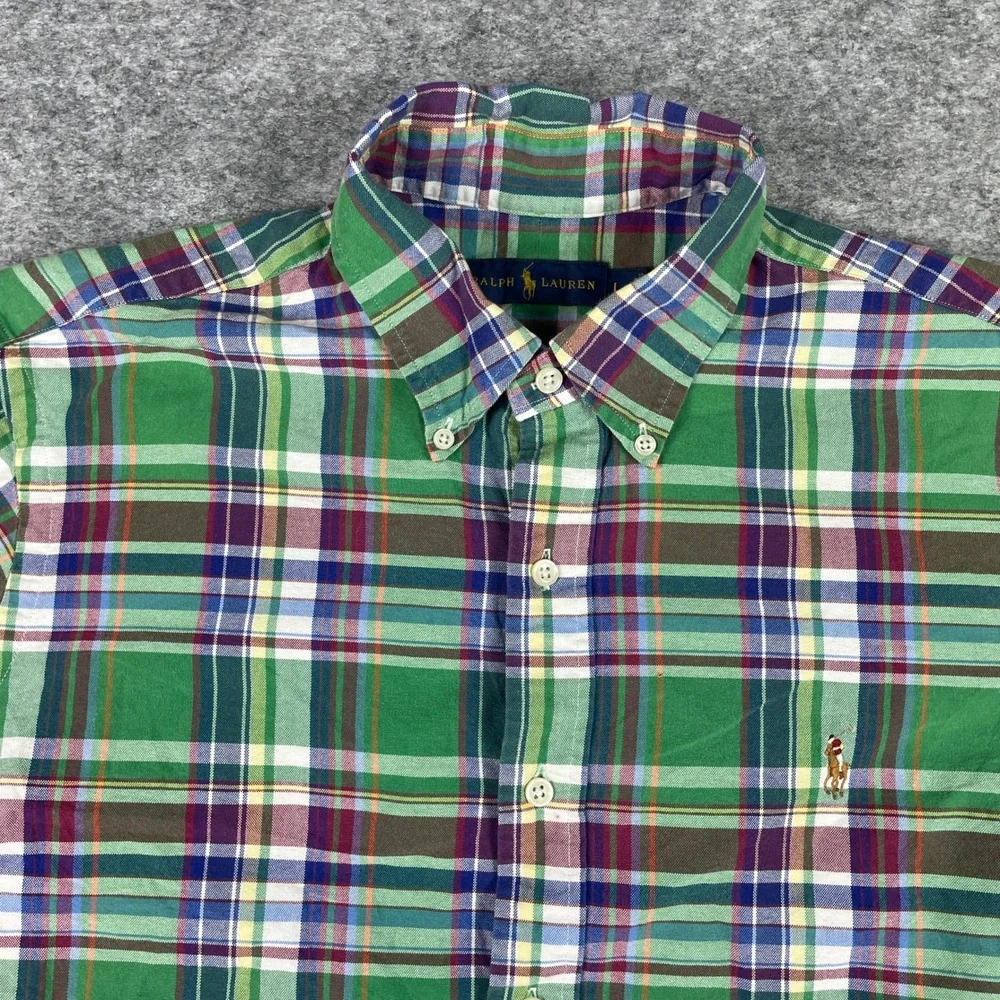 Polo Ralph Lauren Shirt Mens L Green Plaid Long Sleeve Classic Fit Color Pony
